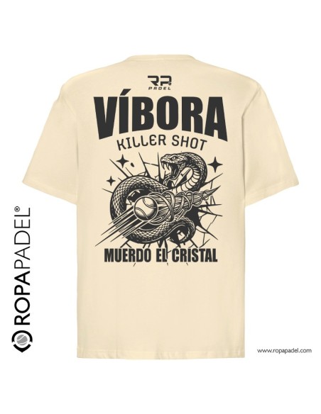 Camiseta de pádel color crema original hombre Víbora Killer Shot diseño espalda - Ropapadel